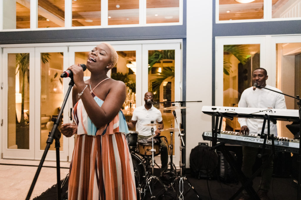 Essence band singer at cocktail hour, Entertaining Guests at Your Bahamian Wedding,Island House wedding